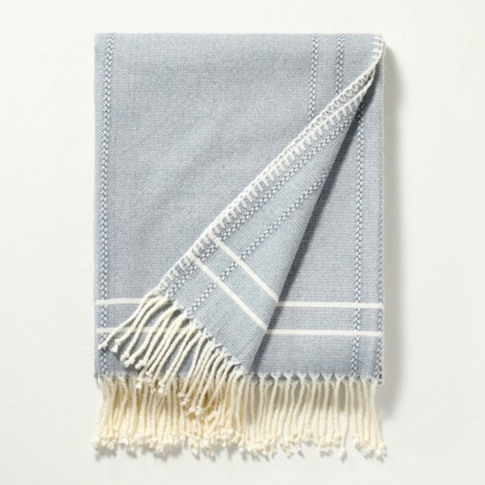 NWOT Hearth & Hand Magnolia Striped Throw Blanket with Fringe Blue